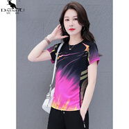 袋鼠（DAISHU）明星同款短袖短褲套裝女夏季運動(dòng)服跑步服冰絲速干衣兩件套五分褲 玫粉 L(推薦95-110體重)