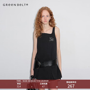 GREEN BELT城市曠野25夏方領(lǐng)吊帶蓬蓬連衣裙女黑色A字花苞裙