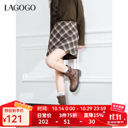 LAGOGO高腰半身裙女拉谷谷2024年冬季新款復古格紋a字短裙學院風 混色(Y0) XL