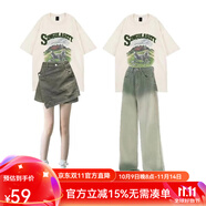 梵奧格（FANAOGE）閨蜜裝學生夏時尚兩件套炸街姐妹套搭配一整套顯瘦短袖牛仔褲 牛仔短裙褲單件 S