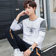 TEEK2024秋季新款男士長(zhǎng)袖t恤秋冬款內(nèi)搭秋衣服青少年學(xué)生加絨打 白色 S