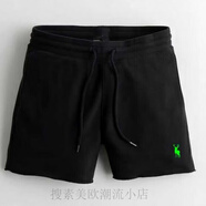AF小鹿男短褲夏季歐美休閑衛褲大碼牛肚男裝純棉松緊帶運動(dòng)五分褲子 黑色刺繡綠標 2XL 185斤左右