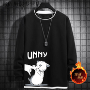 NAOISKEY?腦斯基大碼華夫格男士加絨衛衣上衣潮流寬松胖子300斤體恤圓領(lǐng)長(cháng)袖t恤 R手指貓-黑色 加絨 S 建議60-80斤