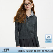 范思藍恩撞色假兩件小立領百搭針織衫女秋冬2024新款開衫14162 深灰色 S