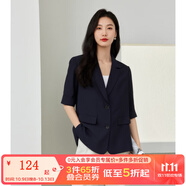 梵希蔓ol通勤女裝小個(gè)子西裝外套女春秋質(zhì)感高級(jí)透感薄款職場(chǎng)西服 V8019 藏青色 M