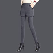 恒源祥加絨加厚假兩件打底褲女秋冬外穿彈力短褲裙保暖時(shí)尚高腰小腳褲潮 灰色 【加絨】 加厚 M 建議90-100斤