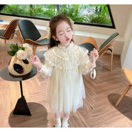 佒妦2025新款春季杏色公主裙女童連衣裙甜美蕾絲紗裙百搭禮服裙 杏色 120 cm