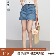 熙世界（sllsky）100%棉白色牛仔半身裙2025夏季新款小個(gè)子a字包臀短裙子 洗水牛仔藍(lán) S