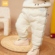 嬰兒褲2025新款嬰幼兒童褲保暖棉褲護(hù)肚加厚白鴨絨男童長(zhǎng)褲女童褲 軟三防：米白色【側(cè)邊織嘜】高腰護(hù)肚 73 cm_身高+10拍_偏胖+20拍
