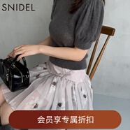 SNIDEL2025秋冬新品甜美高腰花朵印花半身裙百褶短裙SWFS254334 粉米色 M (1)