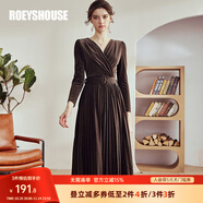 ROEYSHOUSE羅衣優(yōu)雅天鵝絨禮服連衣裙女冬新款百褶絲絨中長(zhǎng)裙子01094 咖啡色 S
