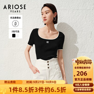 艾諾絲雅詩(shī)商場(chǎng)同款ariose夏季新品時(shí)髦修身方領(lǐng)短袖T恤針織衫女30438197 黑色 M