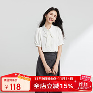 伯德小姐白色蝴蝶結(jié)襯衫女設(shè)計感系帶短袖上衣氣質(zhì)通勤職業(yè)白領(lǐng)襯衣