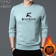 AX阿瑪尼高端男士純棉長袖t恤秋季新款圓領(lǐng)衛(wèi)衣寬松打底衫上衣 淡藍(lán)051 加絨 XL 175(體重130-150斤)