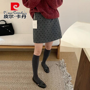 皮爾卡丹（pierre cardin）高腰毛呢波點(diǎn)短裙大碼秋冬新款a字裙韓系顯瘦百搭miu風(fēng)包臀半身裙 灰色 S