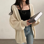 百搭毛衣開衫韓國中長款女外穿保暖外套休閑慵懶寬松灰色駝色 米杏色 S 建議80-95斤