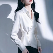 小香風(fēng)白色收腰襯衫女秋季大碼胖mm氣質(zhì)輕熟通勤減齡長(cháng)袖襯衣上衣 白色 L (建議101-120斤)