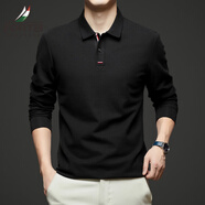 富鋌（FORTEI）純色長袖T恤男時尚翻領(lǐng)POLO男士純棉親膚透氣百搭外穿長袖上衣 黑色 165
