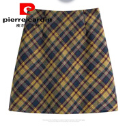 皮爾卡丹（pierre cardin）短裙女2025秋冬新款設計感a字格子裙復古氣質(zhì)高腰包臀毛呢半身裙 藍色 M