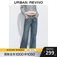 UR2025秋季新款女裝休閑丹寧刺繡花邊喇叭牛仔長褲UYL850185 藍色 25