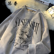 布恩普麂皮絨長(cháng)袖T恤男春秋季衛衣寬松上衣服ins青少年內搭打底衫 E811-深灰色 常規 3XL