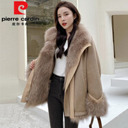 皮爾卡丹（pierre cardin）麂皮絨狐貍毛環(huán)保皮草內膽派克服外套女摩卡棕韓系秋冬新款感女裝 摩卡棕 S 85-105斤