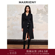 MAXRIENY【商場同款】星鉆大衣冬款荷葉邊翻領(lǐng)雙面呢羊毛外套 墨藍(lán) S 01