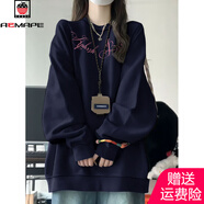 AEMAPE高級感葡萄紫字母印花圓領(lǐng)衛衣女秋冬季洋氣百搭閨蜜裝加絨上衣服 藏青色【春秋薄款舒適版】 2XL