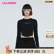 拉拉波波【潮牌】春季新款亮片荊棘熊圓領(lǐng)長袖T恤上衣LBCC-WSDT28 黑色 S