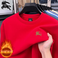 BURB巴寶莉男士衛(wèi)衣2025新款冬季高端加絨加厚純棉長袖t恤 N9213大紅 L 170碼 建議85-110斤左右