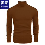 羅蒙（ROMON）2025秋冬針織衫男修身高領(lǐng)長袖針織毛衫歐美男裝基礎(chǔ)打底衫 褐色 M