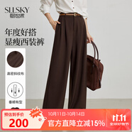 熙世界（sllsky）闊腿西裝褲2025秋季新款通勤高腰顯瘦寬松休閑直筒長褲子 咖色 L
