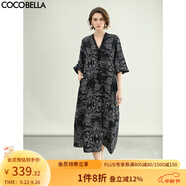 COCOBELLA設(shè)計師手繪棉麻風(fēng)連衣裙蕾絲拼接大碼襯衫裙FR3093 黑色 M