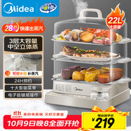 美的（Midea）電蒸鍋 22L三層大容量外置加水蒸鍋電蒸鍋 透明視窗不銹鋼蒸片多用途蒸包子鍋多功能鍋ZGC322301