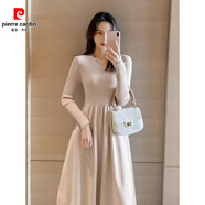 皮爾卡丹小香風(fēng)V領(lǐng)收腰黑色針織連衣裙女秋冬配大衣長(cháng)款過(guò)膝打底a字毛衣裙 杏色【秋女2025年新款//高彈/緊身/顯瘦/長(cháng)款 S