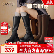 百思圖【趙粵明星同款】都市朋克24冬商場騎士靴M5603DG4 黑色絨里 39