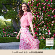 珂萊蒂爾【100桑蠶絲】2025年夏季新款法式浪漫碎花裙半身裙女 淡橙紅 XL