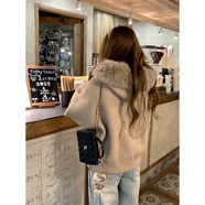 韓系復古大毛領(lǐng)連帽針織毛衣女裝2025秋冬新款寬松慵懶風(fēng)上衣外套 卡其色 均碼