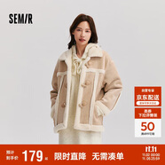 森馬（Semir）外套女牛角扣翻領(lǐng)寬松文藝2024冬季仿麂皮仿兔毛夾克109724108011