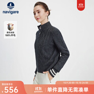 Navigare意大利小帆船寬松羊毛衫女士秋冬休閑半開領(lǐng)毛衣100%羊毛針織衫女 太空巖灰 S