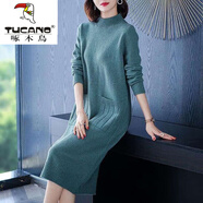 啄木鳥(niǎo)羊·毛絨連衣裙半高領(lǐng)加厚中長(cháng)款針織內搭女秋冬新款過(guò)膝配大·衣 霧霾藍 M (95-110斤)