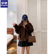 羅蒙歐貂絨皮毛一體短款立領(lǐng)仿水貂毛外套環(huán)保皮草女秋冬通勤風(fēng) 深棕色 L 125-140
