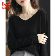 貓人（MiiOW）出口歐貨剪標V領(lǐng)薄款內搭長(cháng)袖羊,絨針織打底衫毛衣女 黑色 M 歐美原單/歐貨/意大利女裝/法國出口/時(shí)裝/