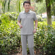 南極人夏季爸爸短袖t恤套裝中老年短袖運(yùn)動(dòng)套裝男爸爸裝夏裝套裝 灰色翻領(lǐng)短袖上衣+長(zhǎng)褲(兩件套) 3XL 建議155-170斤
