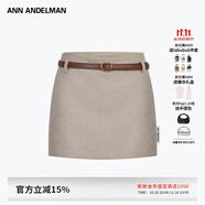 ANN ANDELMAN官方直營(yíng)秋季半身裙女新款包臀修身直筒腰帶毛呢短裙 杏色 S