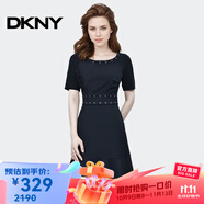 唐可娜兒（DKNY）【京東奧萊】黑色連衣裙女夏季新款收腰顯瘦氣質(zhì)短袖A字裙裙子P8J P8JD7DRO-001 XS