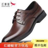紅蜻蜓（RED DRAGONFLY）真皮皮鞋男商務(wù)休閑鞋子男士正裝鞋子英倫風(fēng)軟皮鞋男婚鞋加絨棉鞋 棕色 39 39