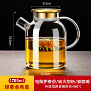 膳魔師（THERMOS）玻璃涼水壺耐高溫煮茶壺泡茶高硼硅煮燒花茶茶具家用大容量冷水壺 金色過(guò)濾蓋1700ML接嘴款 1L以上
