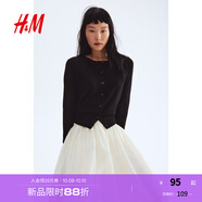 H&M【徐若晗同款】女裝毛針織衫秋慵懶短款打底衫m(xù)iu系薄開衫0579541 黑色001 M 165/96