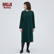 無(wú)印良品（MUJI）女式 燈芯絨 圓領(lǐng) 長(zhǎng)袖連衣裙 長(zhǎng)裙裙子 女裝秋季 BC2IBA3A 綠色 XS（150/76A）